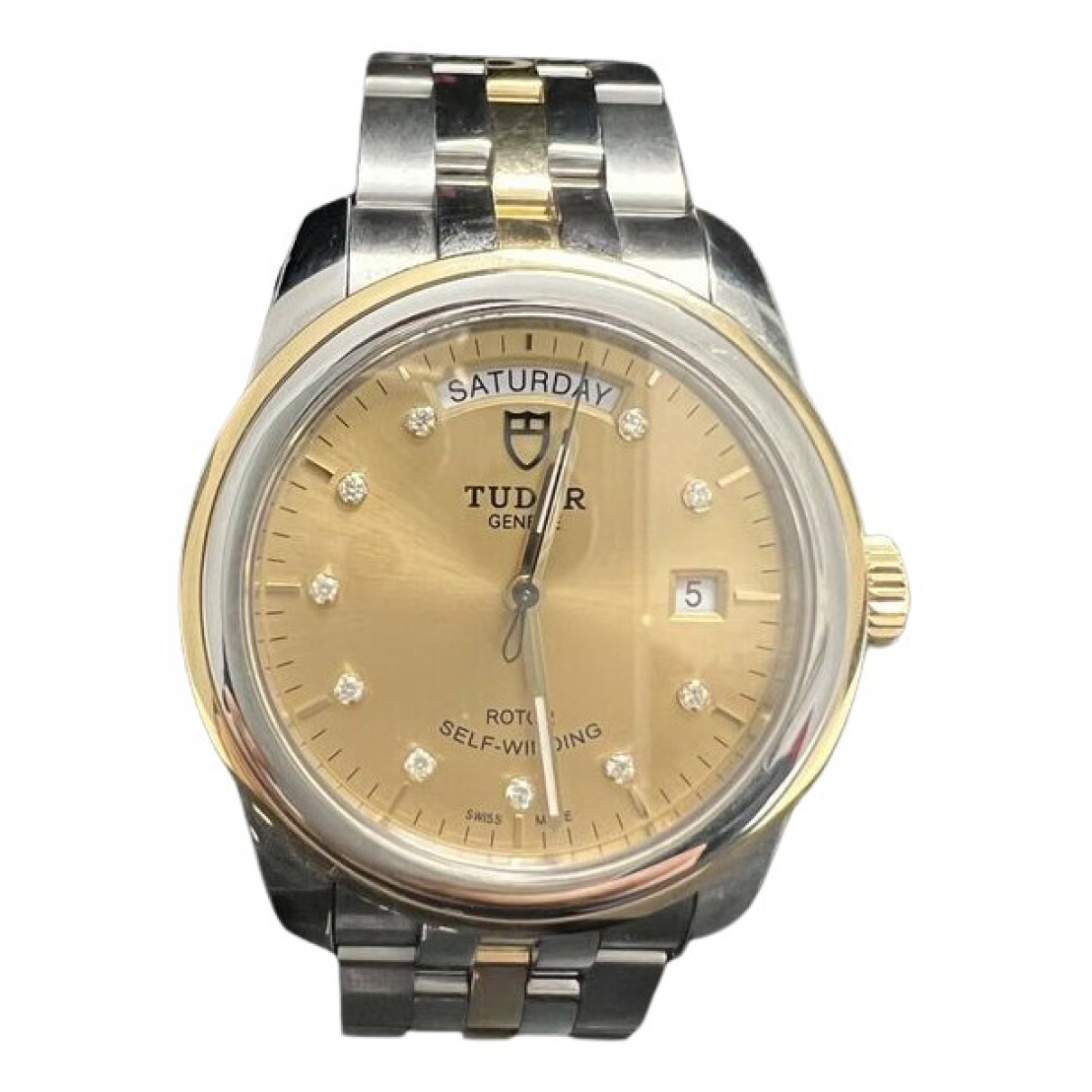 date watch Tudor Gold in gold and steel 